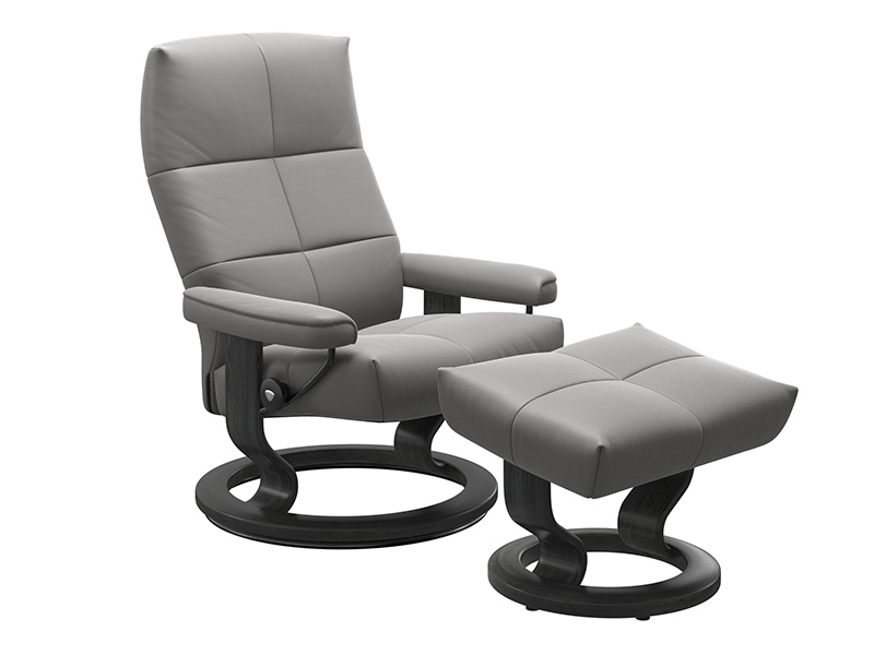 David Large Recliner and Stool in Paloma Leather