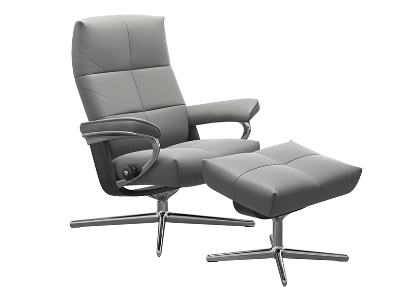 David Small Cross Recliner and Stool in Paloma Leather