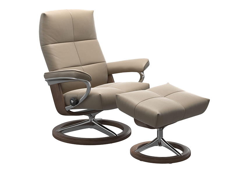 David Small Signature Recliner and Stool in Cori Leather