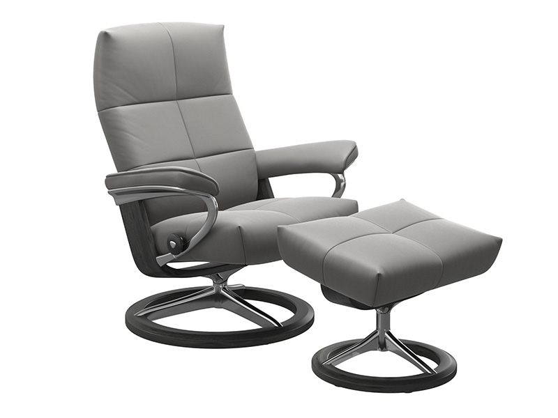 David Small Signature Recliner and Stool in Paloma Leather