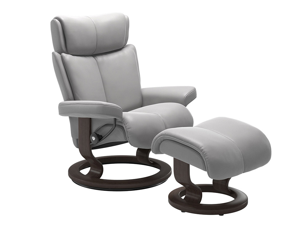 Magic Large Recliner and stool in Cori Leather