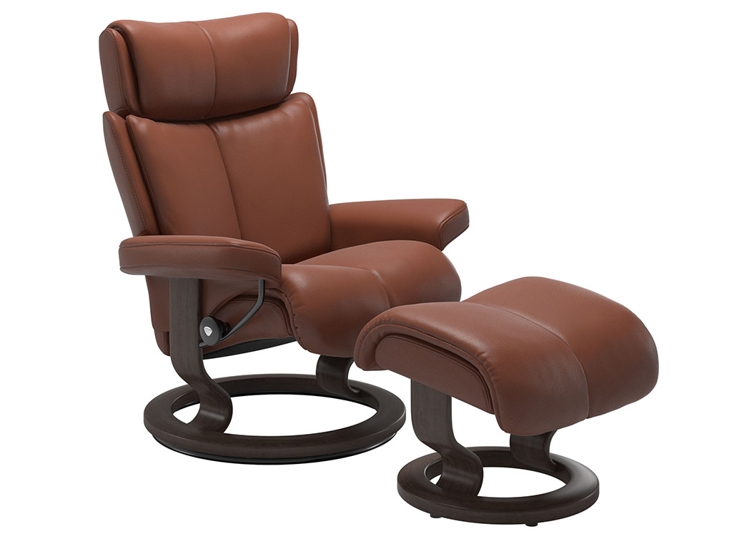 Magic Medium Recliner and stool in Noblesse Leather