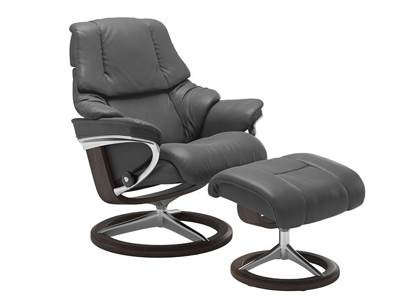 Reno Small Signature Recliner and Stool in Noblesse Leather