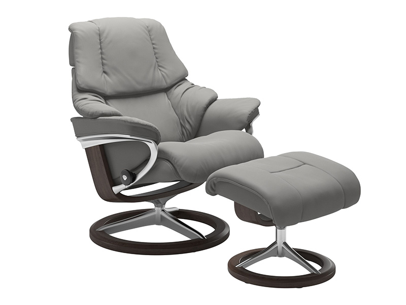 Reno Small Signature Recliner and Stool in Paloma Leather