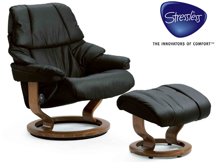 Reno Large Recliner and Stool with Classic Base in Noblesse